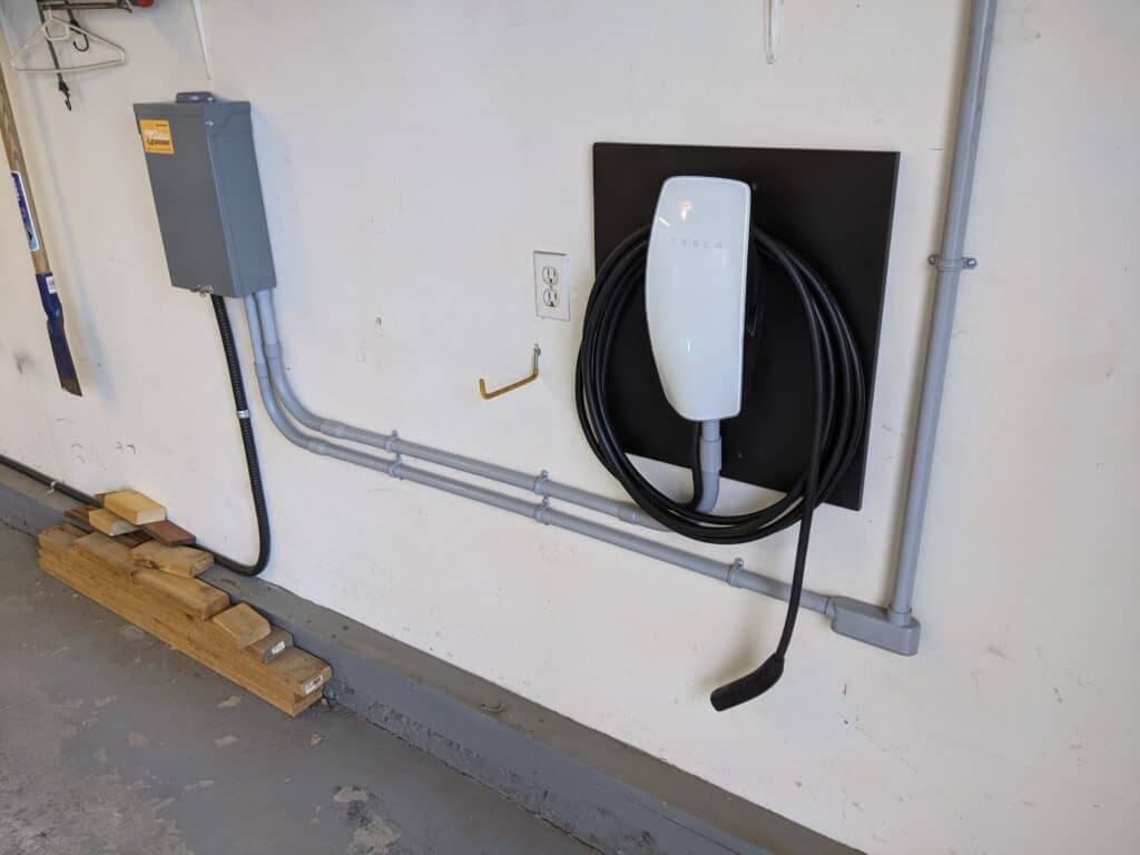 Calgary home EV charger installation by Westland Electric — wall mount finish